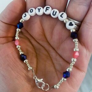 JOYFUL HEART Blue and Peach Pink Beaded Bracelet